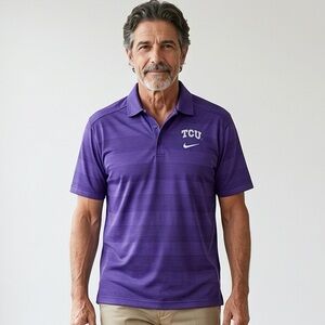 EUC NIKE Dri Fit Unisex Purple Stripe Polo TCU Texas Christian University-Size S